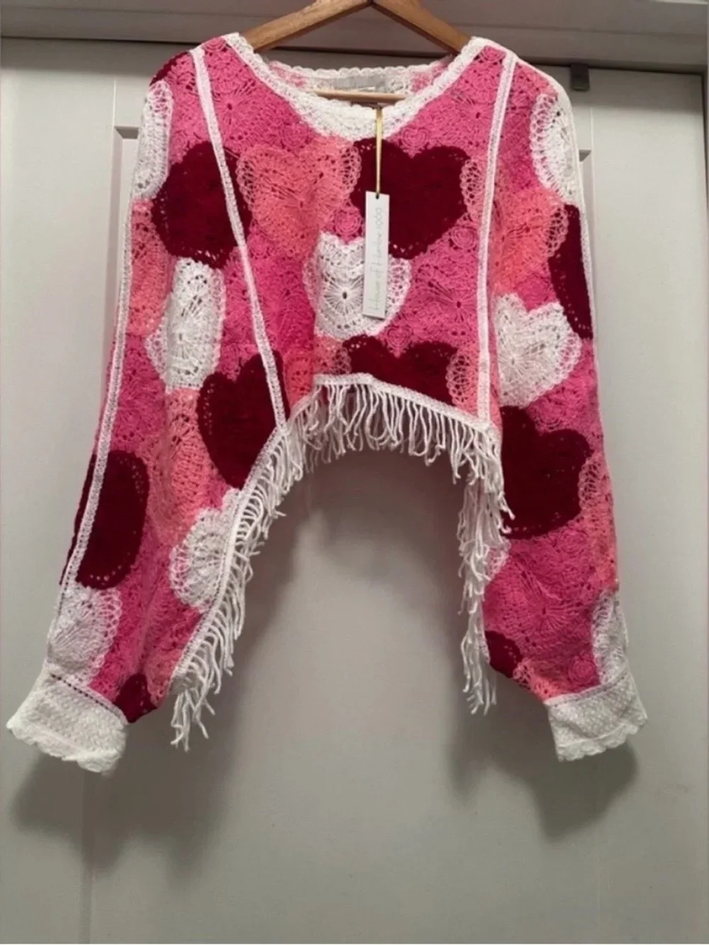 Kids Heart Crochet Pajama Top - Pink & White